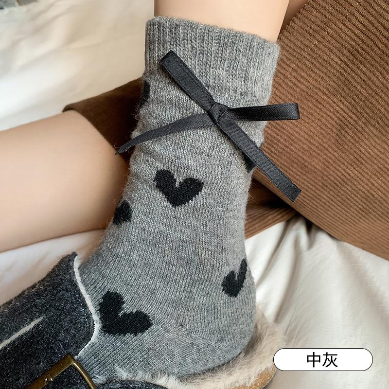Warm Thickened Wool Socks Women Winter Socks Solid Heart-shaped Mid-Calf Sock Casual Snow Boot Floor Cotton Sock Wife's Gift