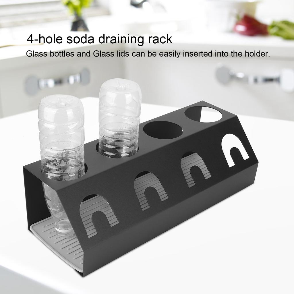 4 Holes Soda Bottle Drain Drying Rack Dish Drainer Holder with Pad for