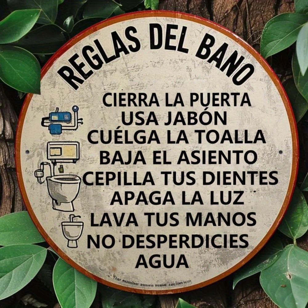 Spanish Bathroom Rules Metal Sign x Round D Flat Vintage Humor Decor Home Bar Funny Wall Art