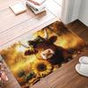 Floral Highland Cow Doormat Anti-slip Carpet for Kitchen Living Room Machine Floor Mat Washable Rug