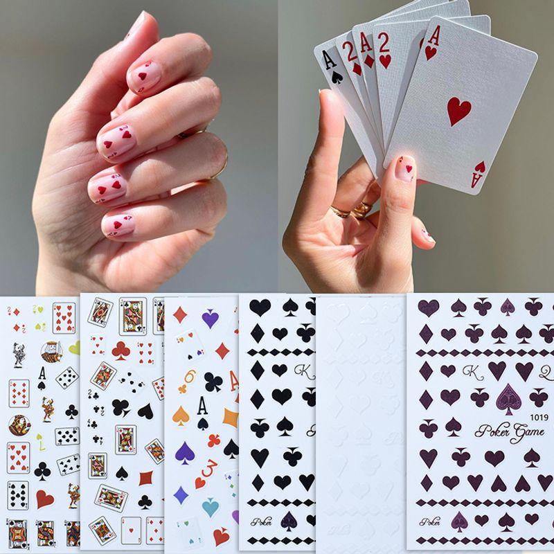 

Best-Selling Nail Beauty Stickers Decorative Small Pattern English Letters Playing Cards Heart-Shaped Spade Square Nail Stickers Retro 1018-1085 Set of 6