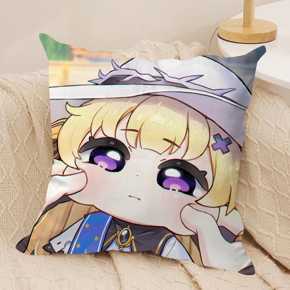 Phoebe cute wuthering waves Cushion Cover Silky Short Plush Invisible Zipper Dustproof Sofa Pillow Case for Home Decor