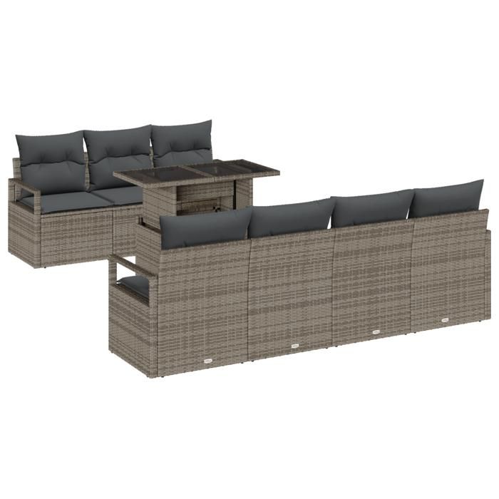 VidaXL Ensemble de Canapé de Jardin 8 Pièces avec Coussins Gris Poly Rattan 3357502