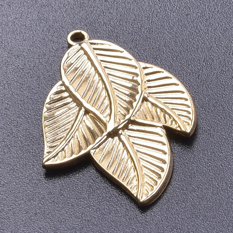 Real Gold Plated Stainless Steel Plant Charms For Jewelry Making Supplies Rose Plum Blossom Leaves 5pcs/Lot Pendant DIY Pendant