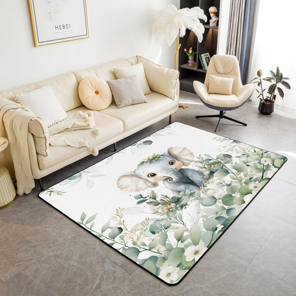 Erosebridal Nursery Jungle Animal Kids Area Rug 4'11" x 3'3" | Safari Elephant Giraffe Carpet for Boys Girls Cartoon Koala Lion Indoor Floor
