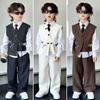 4 PCS Set Spring Summer  Boy Retro Stripes TShirt+Pants +Vest Kid Children Baby Gentleman Handsome Streetwear Party Clothes