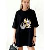 Oversized T Shirt Dress Black Cat And Pill Bottle Print Casual Streetwear For Women