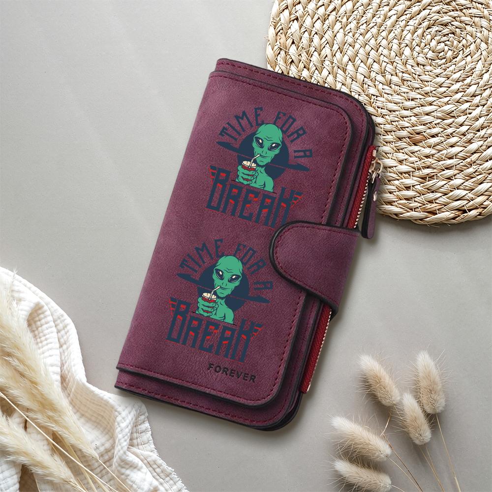 Creative Alien Print Long Wallet Large Capacity PU Leather Multi Card Slot Fashion Leisure Zipper Wallet