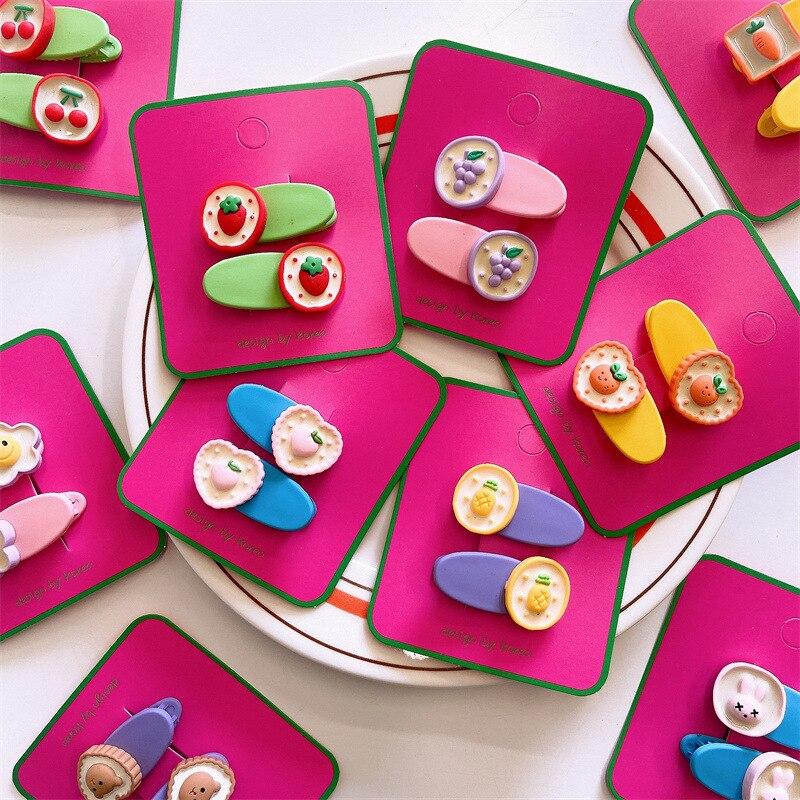 2ks Kawaii Summer Akrylová pryskyřice Jehlice do vlasů Kreslený Candy Color Sponky do vlasů Barrettes Pokrývka hlavy Dívčí Dětské Vlasové doplňky