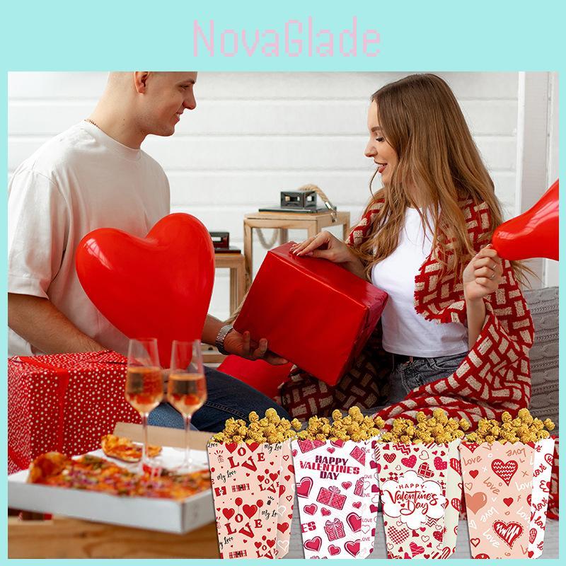 Love You Valentines Day Paper Popcorn Box With Cartoon Style For Party Decor And Gift