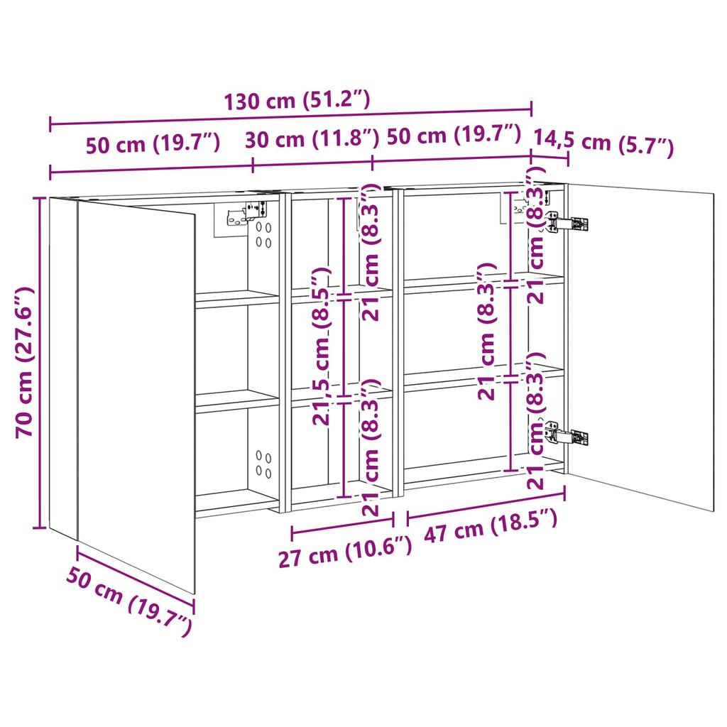 Bathroom Cabinet Set 3 Pcs 130 X 14.5 X 70 Cm Engineered Wood