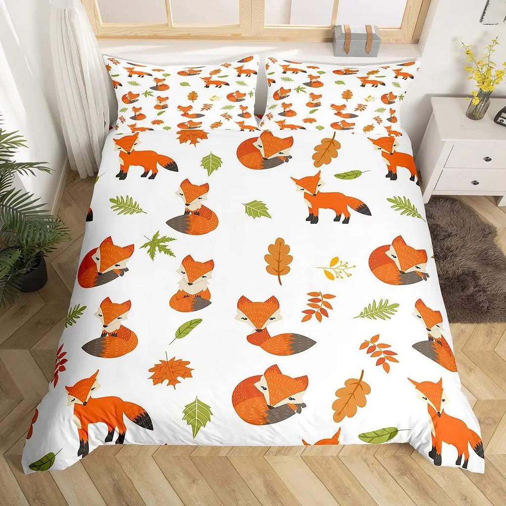 Autumn Maple Bedding Set Pumpkin Fall Comforter Cover Happy Thanksgiving Duvet Cover Farmhouse Room Decor Durable Quilt Cover