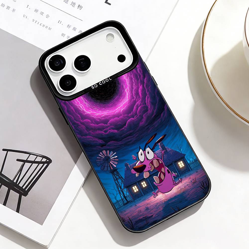 C-Courage the Cowardly D-Dog Phone Case For iPhone17,16,15,14,13,12,11 Plus,Pro Max Black Border Silver  Plated Cover