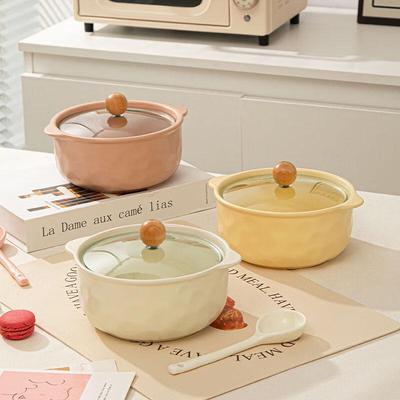8-inch Ceramic Double-Handle Soup Bowl with Lid