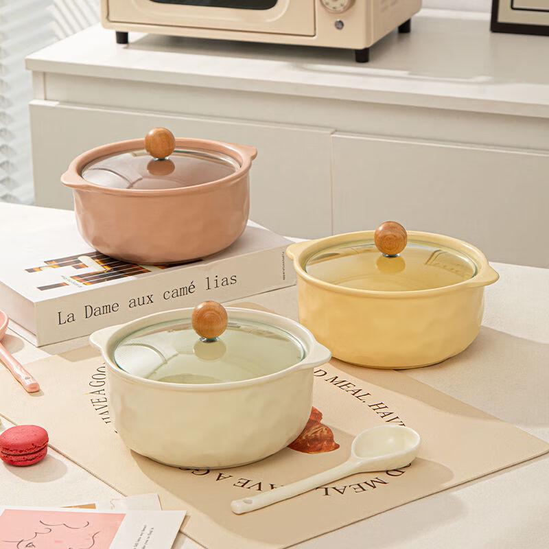 8-inch Ceramic Double-Handle Soup Bowl with Lid