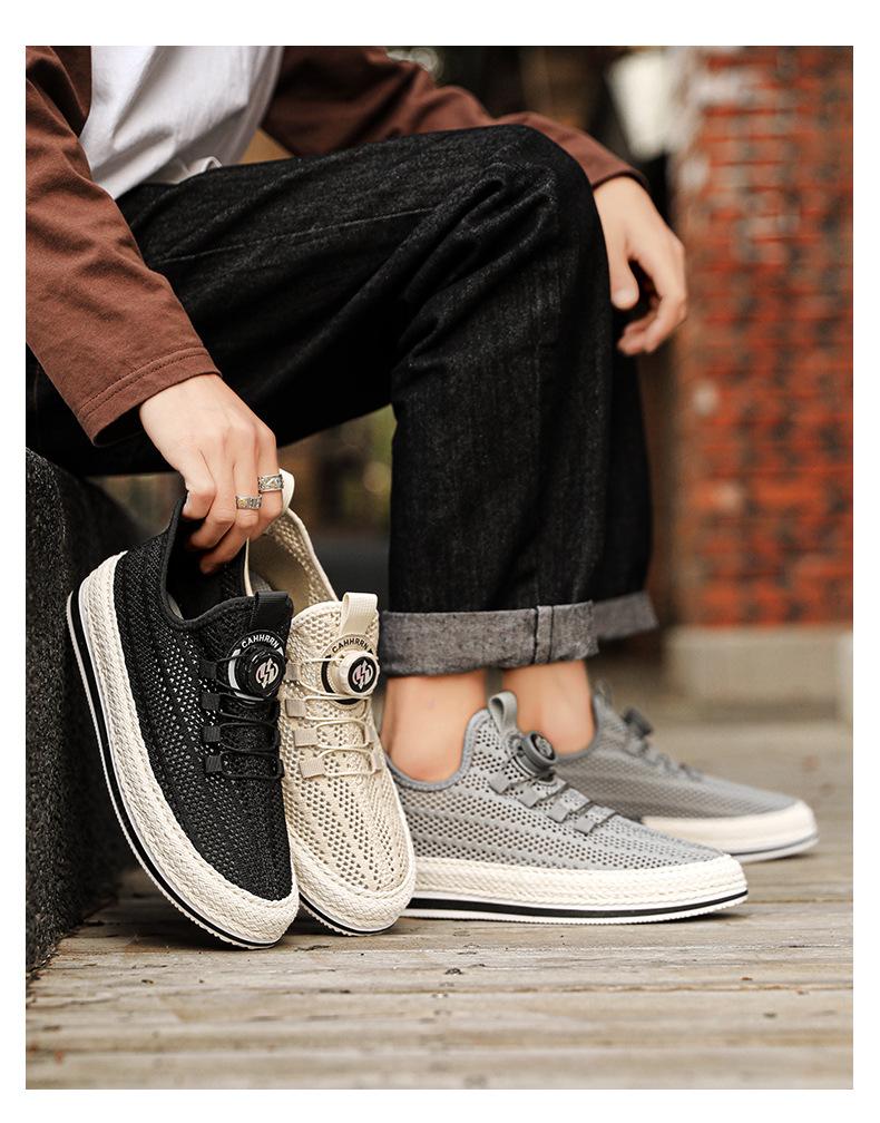 Pánské letní boty s otočnou přezkou, prodyšné, tenké, s dutou síťovinou, pánská sportovní a volnočasová lehká obuv na prkno s jedním pedálem