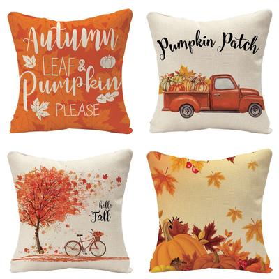 18x18 Fall Pillow Covers, Thanksgiving Autumn Decorative Throw Pillowcases, Maple Car Linen Throw Cushion Covers For Sofa Couch Home Decor, 4pcs