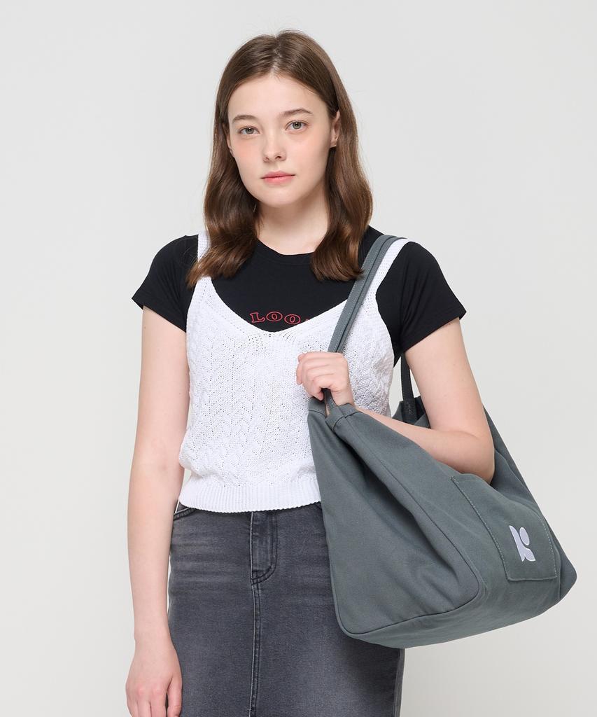 Roidesrois Canvas Pocket Tote Shoulder Bag (Charcoal)