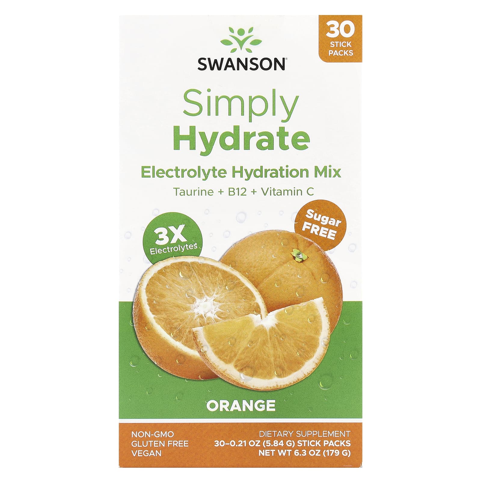 

Swanson, Simply Hydrate, Electrolyte Hydration Mix, Orange, 30 Stick Packs, 0.21 oz (5.84 g) Each