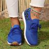 Women's Plus Size Breathable Sports Shoes Flyknit Mesh Casual Single Shoe Solid Color Front Lace Up Slope Heel Sneaker 35-43