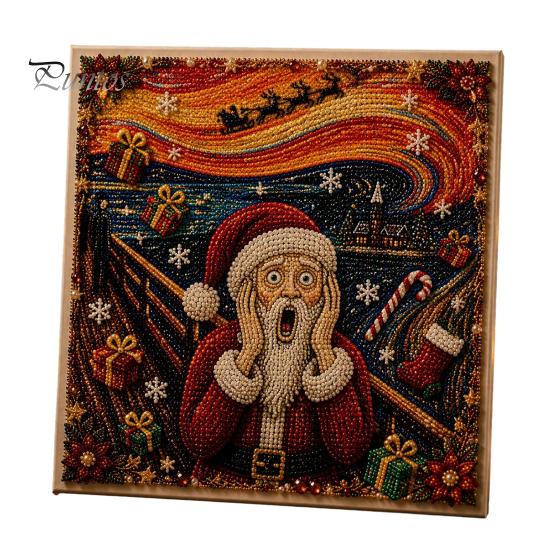 Seasonal DIY Art Supplies Xmas Faux Pearl Kit, Santa Claus Reindeer Painting Calming Hands On Hobbies Sparkling 3D Festive Wall Craft Kit for Adults,