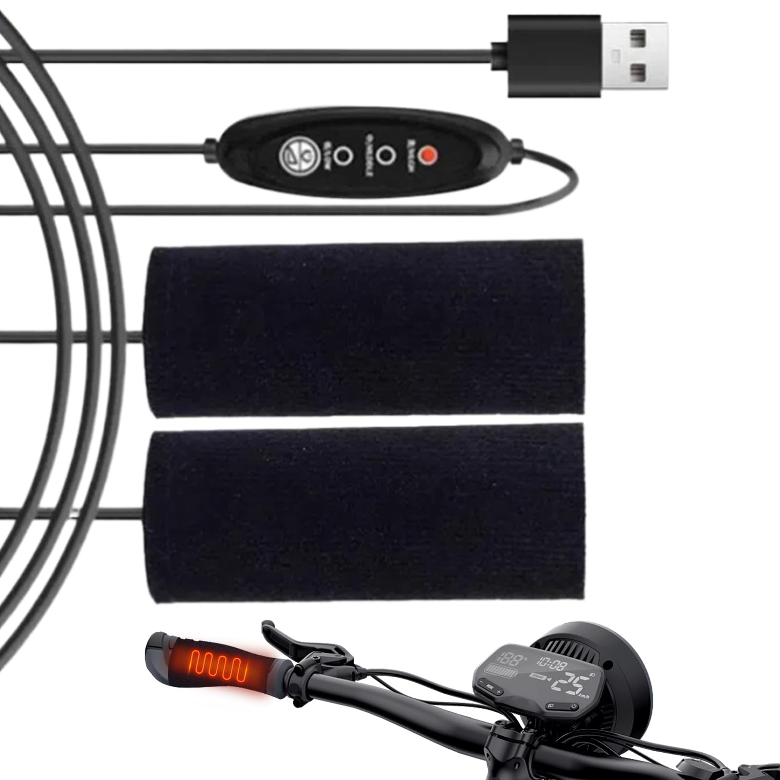 

SVCEQZE Motorcycle Heated Grip, 3 Levels Adjustable, Thin Design, Easy Installation with Heat Shrink See description