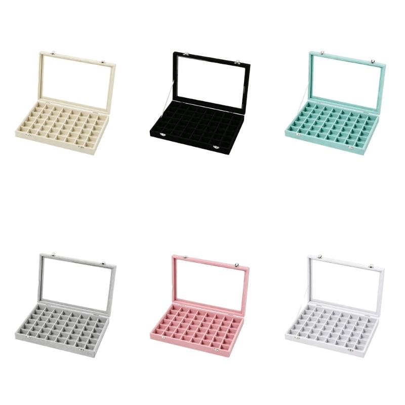 Soft-Lined Jewelry Storage Tray with 48 Sections, Adjustable Dividers, and Clear Cover for Dresser or Drawer Storage