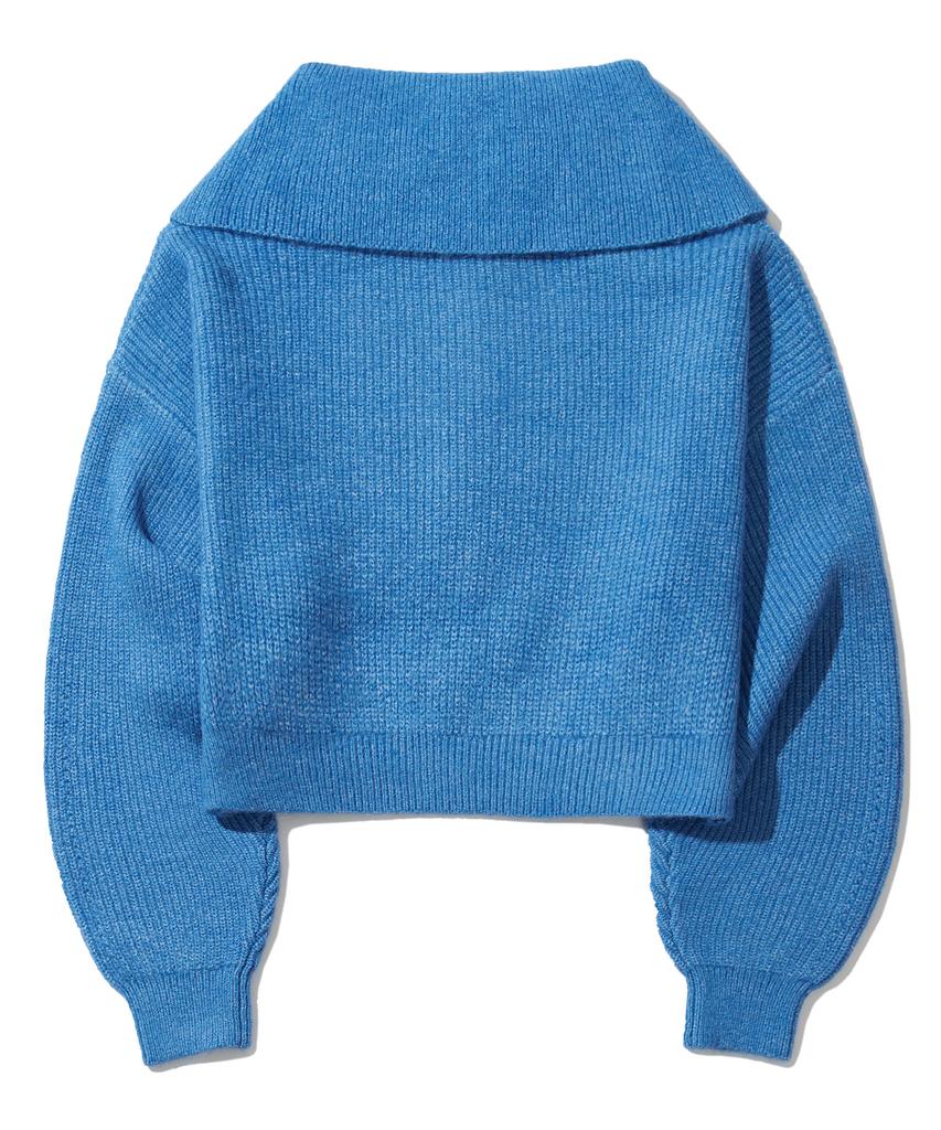 CGP (Women) Wave Logo Big Collar Crop Half-Zip Knit_Blue