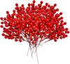 Wholesale Artificial Christmas Red Berries Branches 30heads Plastic Fake Berry Holly Branch Plants Flowers Party Home Decoration