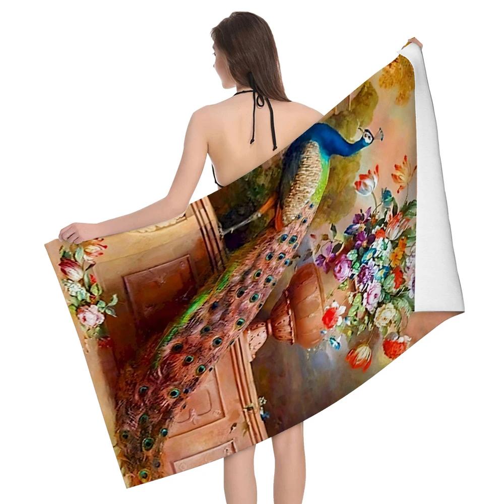 Peacock Beach Towel Wild Animal Bath Towel Sport Travel Camp Spa Gym Yoga Pool Towels Microfiber Shower Quick Dry Swimming Cover