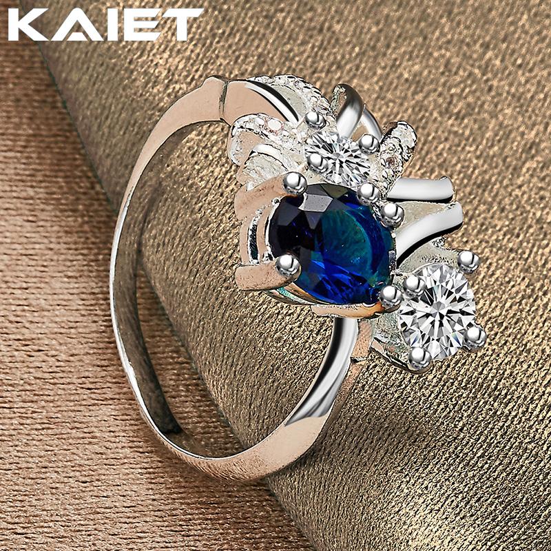 925 Silber Blauer Quarz Kristall 7-10 Ring Hochzeitsfeier Charme Für Frauen Schmuck