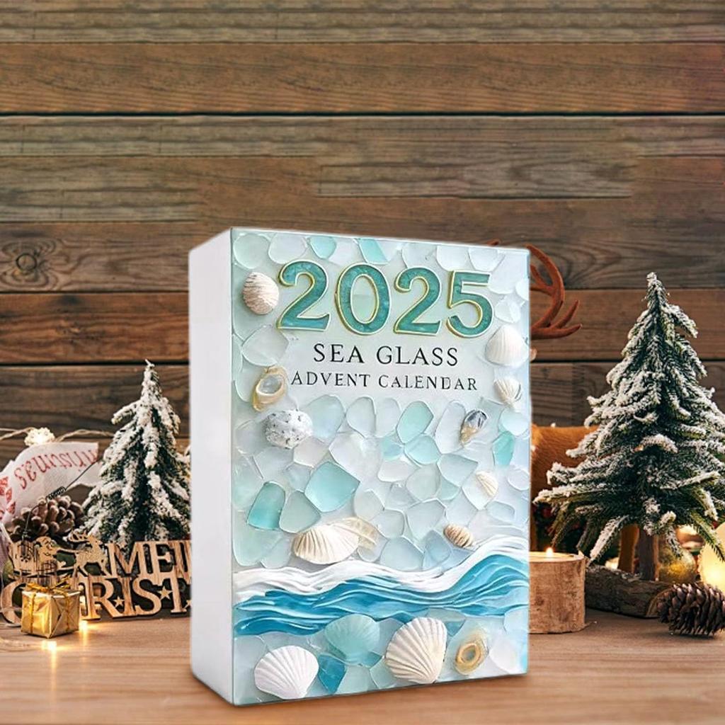 Sea Glass Christmas Tree Xmas Countdown Calendar with 24 Mini Christmas Tree Ornaments Holiday Countdown Calendar for Tree Decor