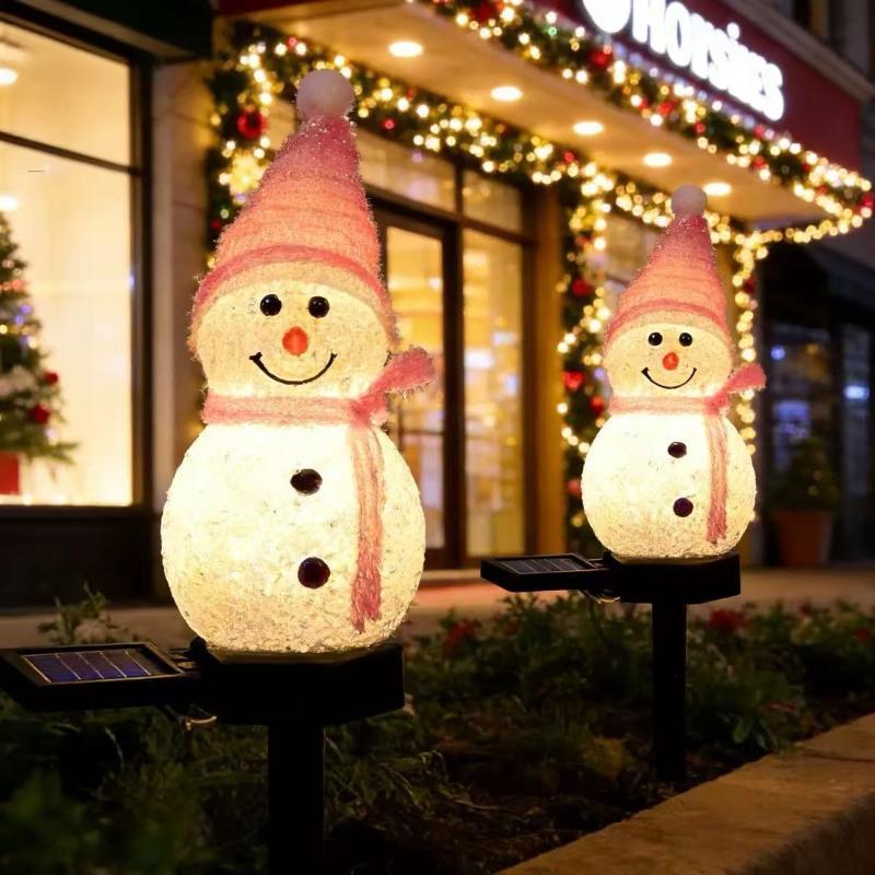 Solar Powered Snowman Stake Lights Warm LED Light Cute Design for Christmas Garden Path Porch Holiday Party Decoration