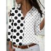 Fashion Round Dot Pattern Women Shirts Long Sleeve 3d Printed Street Black White Simple Ladies Blouse 2XL Plus Size Casual Shirt