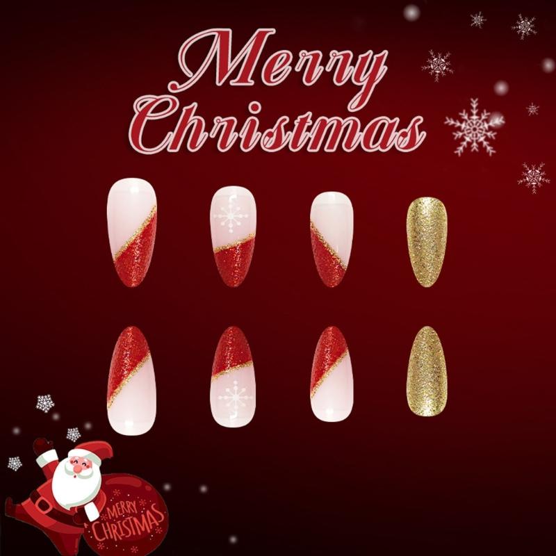 Reusable Plastic False Nail Design Easy Apply Lightweights Artificial Nail For Christmas