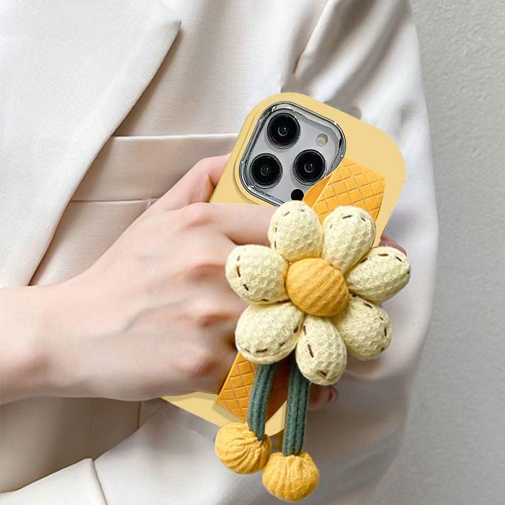 

Yellow Floral Wrist Strap for Apple iPhone 13 Pro/15 with Crossbody Leather Cord, Fits Soft Cases for iPhone 11/12/Xs iPhone 7 Plus/8 Plus