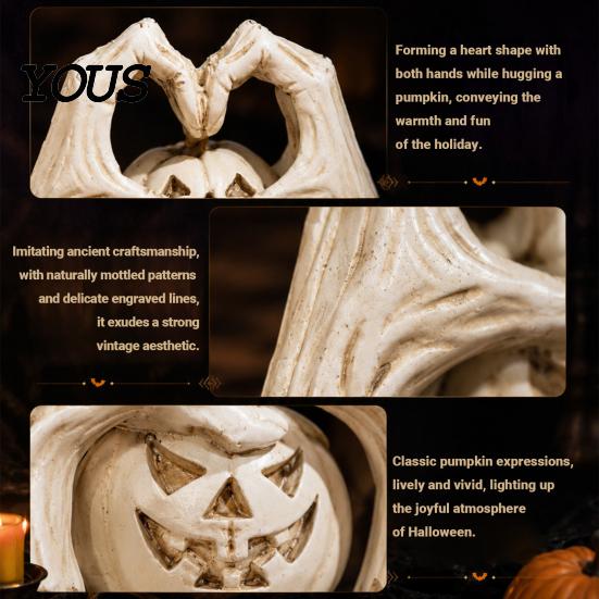 Artistic Horror Souvenir Gothic Skeleton Heart Hand Sculpture, Spooky Halloween Resin Abstract Pumpkin Statue, Figurine Shape Finger Gesture