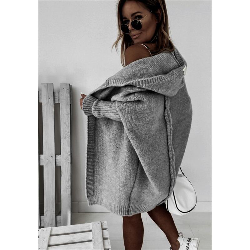 Hooded Knit Temperament Commuter Bat Shape Soft Loose Back Splicing Sweater