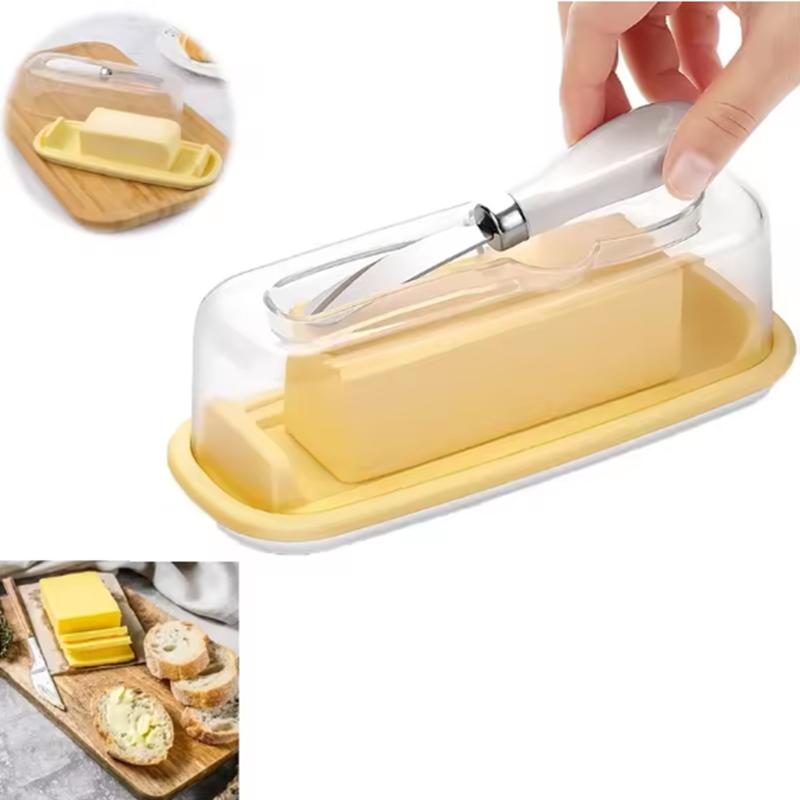 Household Tableware Kitchen Supplies Seal Butter Box Transparent Cover Cheese Storage Box Butter Dish With Lid and Knife
