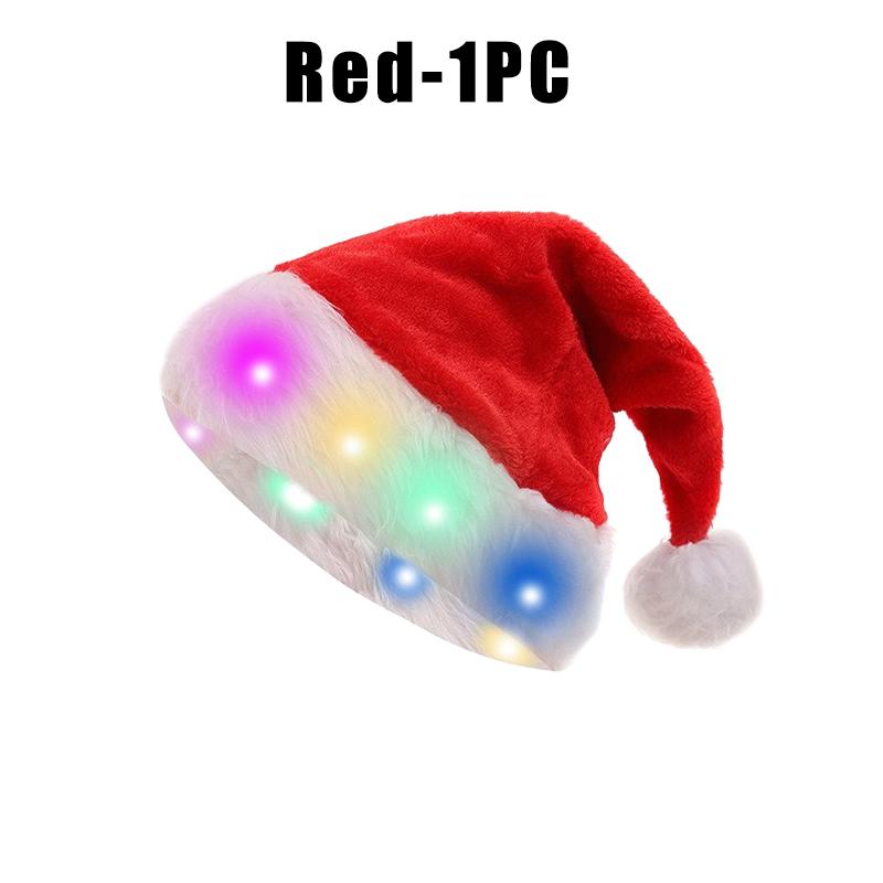 Festive Light Up Santa Hat with Soft Red Velvet Christmas LED Headwear for Adults Holiday Party Costume Unisex New Year Cheer