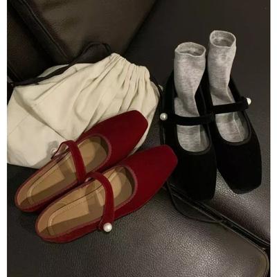 Módne zamatové Mary Jane topánky pre ženy Ručne šité Ležérne Streetwear Balerínky Lodičky Dámske Jednofarebné Červené látkové topánky Mokasíny