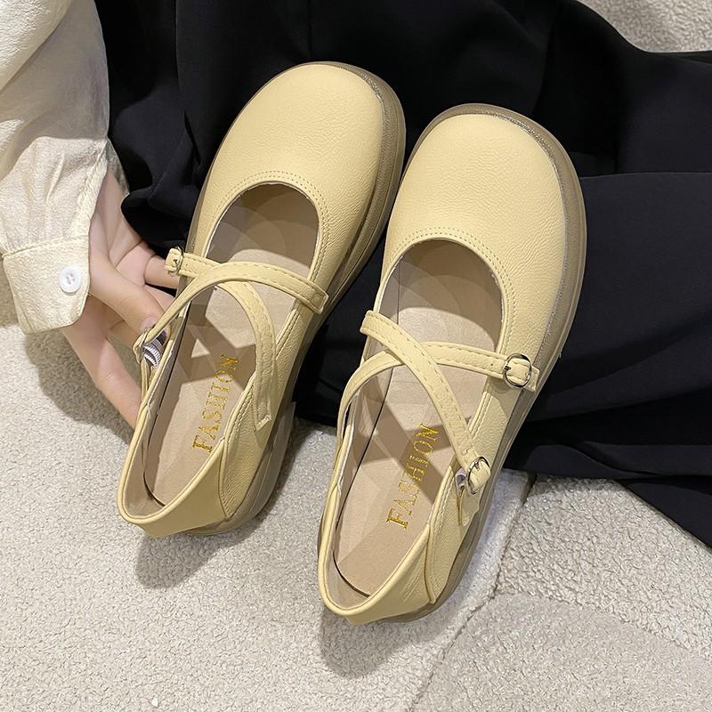 Xiaoxiangfeng Mary Jane Small Leather Shoes Women's Models 2025 Spring and Summer New Thick-soled Thank You Shallow Mouth Comfortable Cross-strap Sing