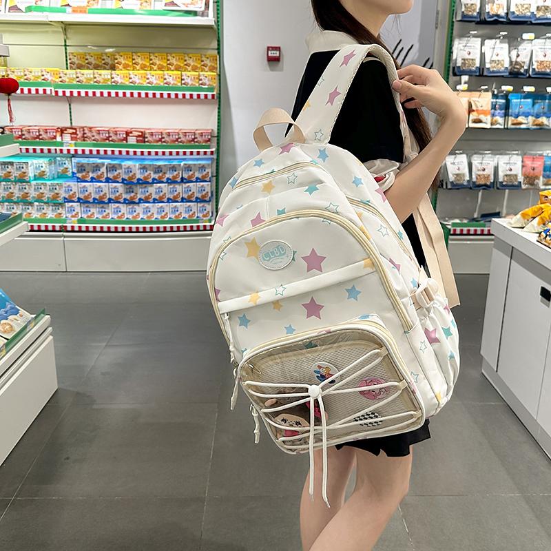 Stars Dot Print Girls Backpack Student Large Capacity Schoolbag