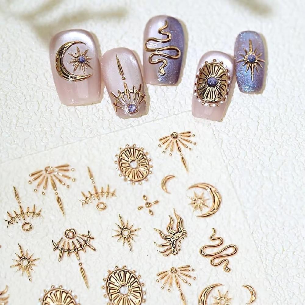 Bronzing Stars Moon Totem Nail Stickers 5D Self-Adhesive Nail Decoation Decals DIY Nail Supplies
