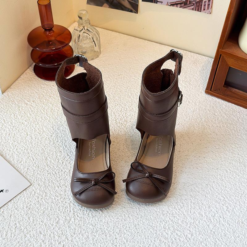 Korean version of spring and autumn ballet girls boots girls retro pile boots cocoa coffee new female treasure Mary Jane shoes