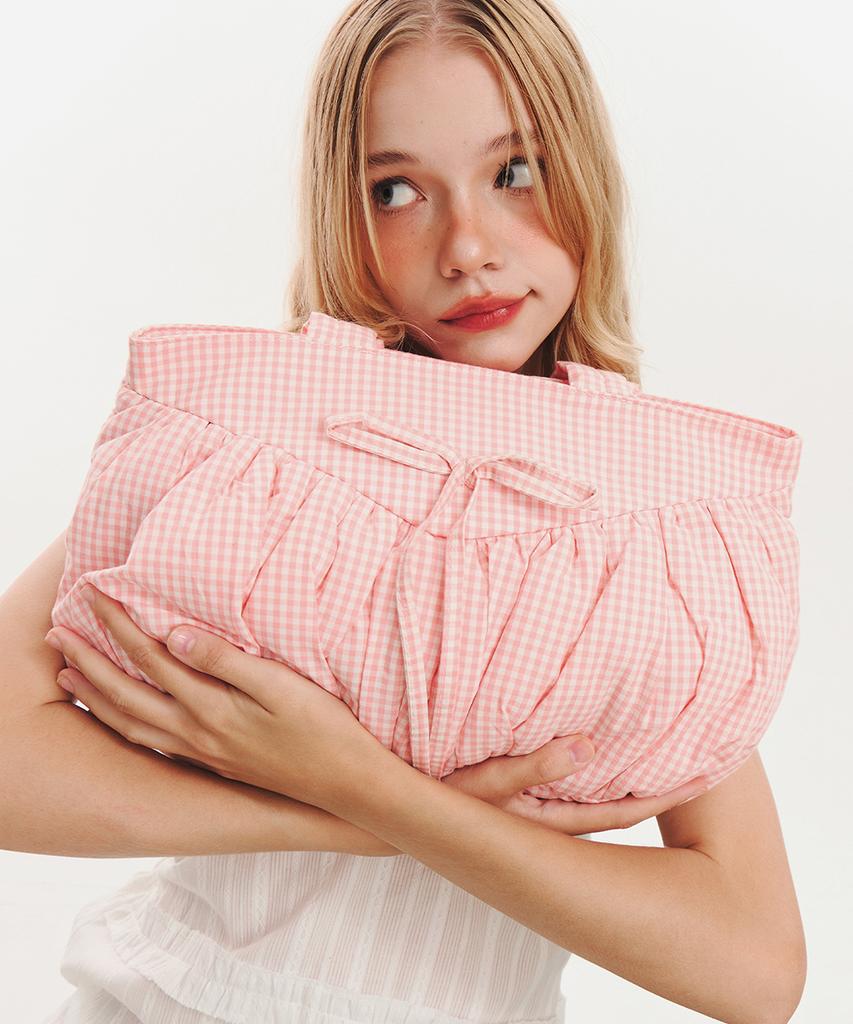 Goodtotes Souffle Puff Tote Bag (Pink Check)