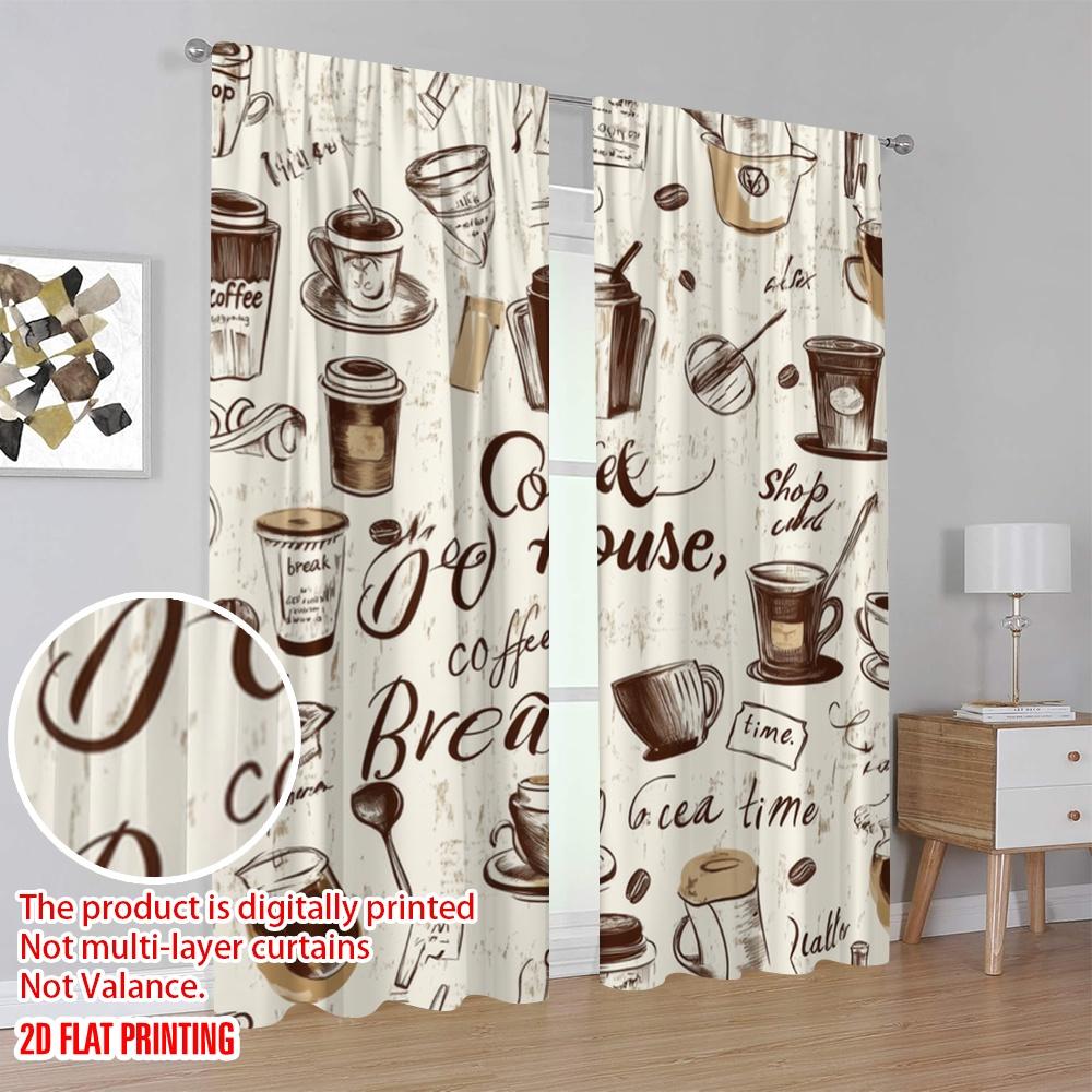 2 st, 2D-plantryck Populära Gardiner Caf Klotter Mångsidigt Polyestertyg (utan spö) Användning under alla årstider för vardagsrum,