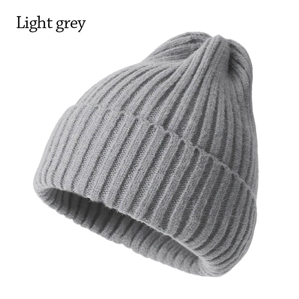 

Толстая вязаная шапка Зимняя теплая шапка-бини Модная шерстяная шапка для мужчин и женщин светло-серый