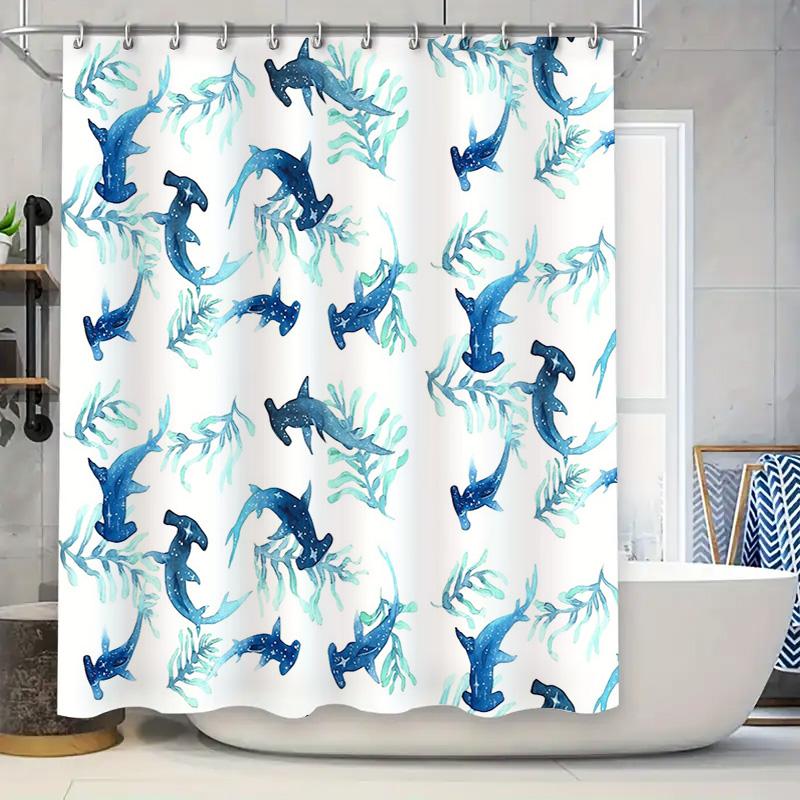 

Ocean Blue Whale Shower Curtain Set Waterproof Sea Animal Bathroom Decor Coastal Home Textile Nautical Vibes Teal Patterned Fabr 90x180cm