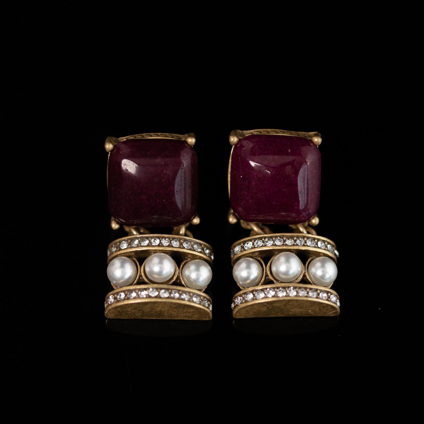 Средневековый Винтажный Высокая Мода Личность Темперамент Ретро Золотой Старый Женский Фиолетовый Натуральный Камень Квадратный Костюм Новый